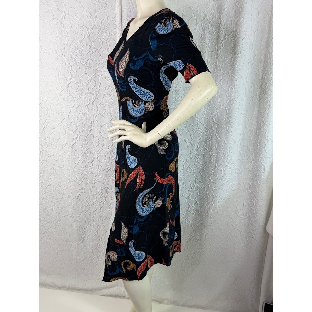 See By Chloe Paisley Print V-Neck Midi Dress Black Blue Orange Size 40